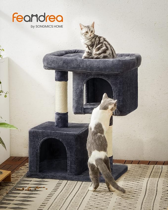 Feandrea Cat Tree, 33.1-Inch Cat Tower, L, Cat Condo for Large Cats up to 16 lb, Large Cat Perch, 2 Cat Caves, Scratching Post, Smoky Gray UPCT61G