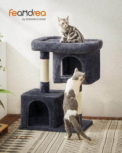 Feandrea Cat Tree, 33.1-Inch Cat Tower, L, Cat Condo for Large Cats up to 16 lb, Large Cat Perch, 2 Cat Caves, Scratching Post, Smoky Gray UPCT61G