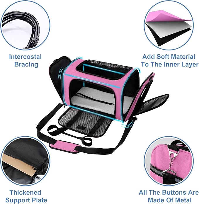 Soundy Large Cat Carrier Dog Carrier Pet Carrier Under 25 Lbs, Large Cats Small to Medium Dogs Portable Soft Sided Folding Travel Pet Carrier, Cat Carrier for 2 Cats Car Travel Carrier(Large, Pink)