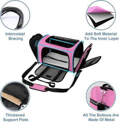 Soundy Large Cat Carrier Dog Carrier Pet Carrier Under 25 Lbs, Large Cats Small to Medium Dogs Portable Soft Sided Folding Travel Pet Carrier, Cat Carrier for 2 Cats Car Travel Carrier(Large, Pink)