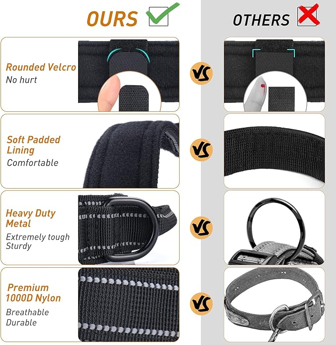 Reflective Dog Collar, AUBEEL Tactical Dog Collar for Medium Large Dogs, Heavy Duty Dog Collars with Handle and Metal Buckle Great for German Shepherd, with Airtag Holder and 2 Patches(Black, L)