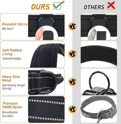 Reflective Dog Collar, AUBEEL Tactical Dog Collar for Medium Large Dogs, Heavy Duty Dog Collars with Handle and Metal Buckle Great for German Shepherd, with Airtag Holder and 2 Patches(Black, L)