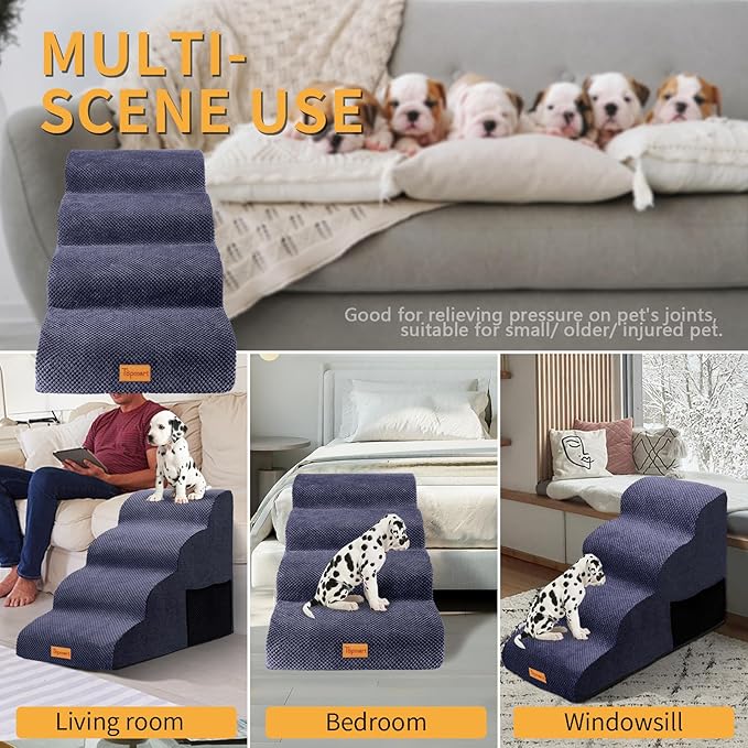 Topmart High Density Foam Dog Steps 4 Tiers,Extra Wide Deep Pet Steps,Non-Slip Pet Stairs,Dog Ramp for Bed,Soft Foam Dog Ladder,Best for Older Dogs Injured,Older Pets,Cats with Joint Pain