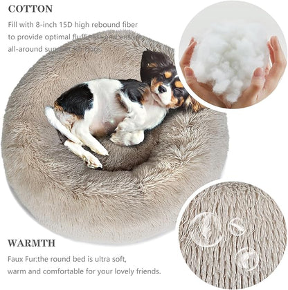 Small Dog Bed Calming Dogs Bed for Small Medium Large Dogs Anti-Anxiety Puppy Bed Machine Washable Warming Cozy Soft Pet Round Bed Fits up to 10-100 lbs (Medium (Pack of 1), Beige)