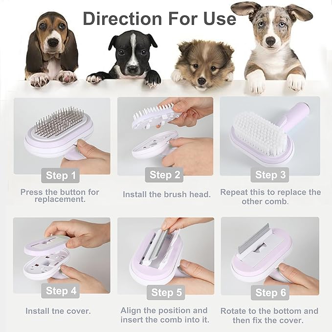 5 IN 1 Pet Grooming Kit,Dog&Cat Self Cleaning Slicker Brush for Shedding.Dematting&Deshedding&Undercoat Dog Brush,Dog Hair Brush,Suitable for Small&Large,Long&Short Haired Pets.(Pink)