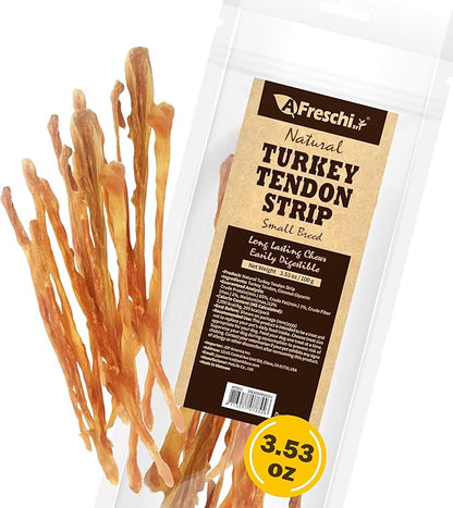Afreschi Turkey Tendon Dog Treats, Strip 3.53 oz, USA Sourced Turkey, All Natural Human Grade Puppy Chew, Hypoallergenic, Rawhide Alternative, for Small Breeds