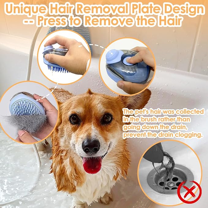 Dog Bath Brush, Can Get into the Pet' Hair to Scrub Dog Scrubber for Bath, Easy to Come Out the Shampoo Dog Shower Brush, Upgrade Silicone Deshedding Dog & Cat Brush, Dog Washing Dispenser Brush