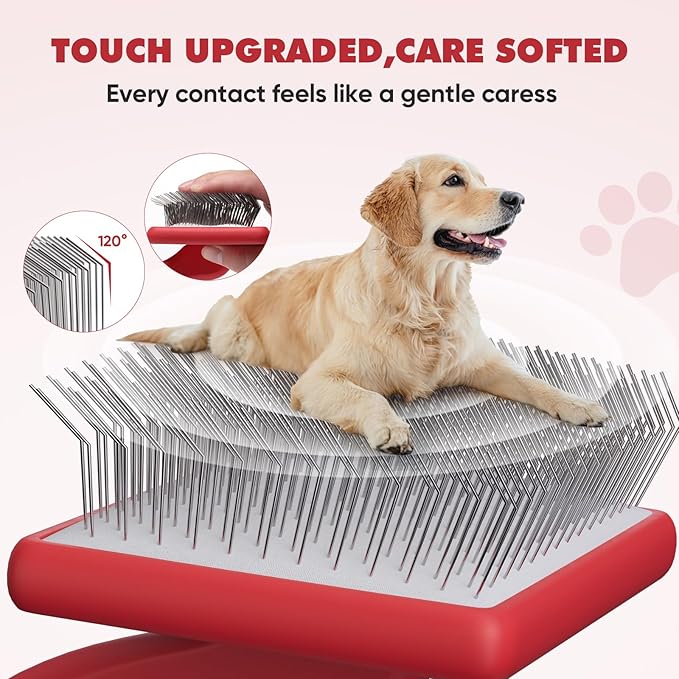Dog Slicker Brush for Dogs - Doodle Brush for Poodles - Grooming & Slicker for Goldendoodles - Soft and Comfortable, Easy to Clean (Red)