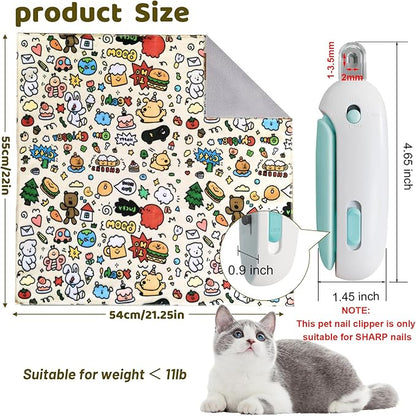 Cat Wrap for Grooming, Self-Adhesive Cat Swaddle Wrap with Nail Clipper, Soft Calming Pet Blanket Anti-Escape Grooming Bag for Cats and Dogs Up to 11lbs (Animal 1)