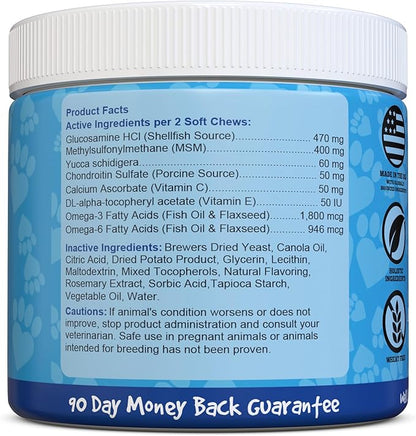 Glucosamine for Dogs - Joint Supplement for Dogs, Made in USA, Vet Developed, Glucosamine Chondroitin, Hip and Joint Chews with MSM, Large Breed, Pain Relief, 120 Chews