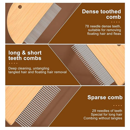 Flea Comb for Cats 3 Pcs, Wooden Cat Comb Pet Comb with Rounded-Tip Teeth Tangles and Loose Fur, Grooming Comb Tool for Cats,Dogs and Rabbits Tangled Hair