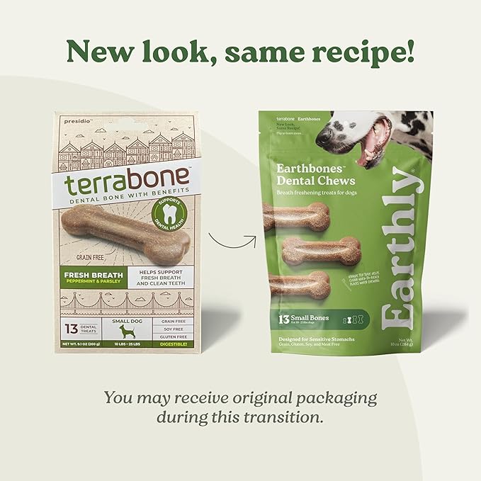 Earthbones (Formerly Terrabones) Dental Chews, Dog Teeth Cleaning Treat, USA Made, Medium, 10 Treats