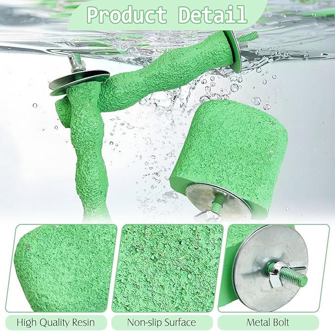 PINVNBY 5 Pack Bird Perch Resin Bird Beak Grinding Stone Parrot Cage Stand Platform Foot Claws Trimmer Chew Toy Cage Accessories for Budgie Cockatiel Conure Lovebird Finch (Green)