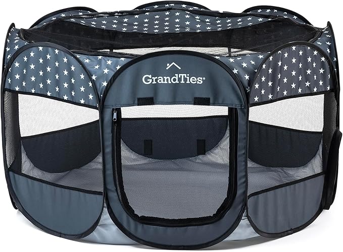 GrandTies Waterproof Dog & Cat Playpen  Foldable Pet Tent for Indoor & Outdoor, Pop-Up Kennel for Puppies, Kittens & Rabbits  Portable Travel Crate with Carrying Case (Starry Night, Large)