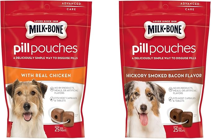 Milk - Bone Variety Pill Pouches with Real Chicken & Hickory Smoke Bacon Flavor  Each Pack 6 oz/Approx 25 Dog Treats