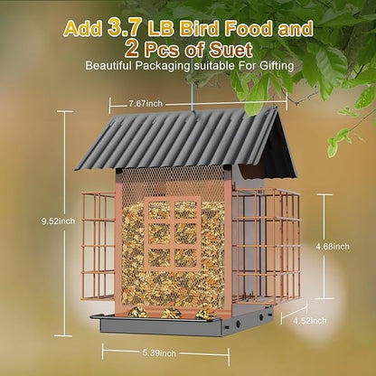 Bird Feeders for Outdoors Hanging, Metal Bird Feeder with Double Suet Cage Cake, Large Capacity, Birdfeeders Sturdy & Weatherproof, Easy to Clean & Refill, Great for Attracting Wild Birds