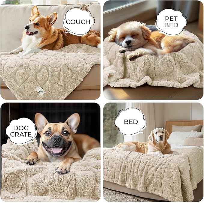 Luciphia Small Dog Blanket Washable Pet Bed Cover Soft Fluffy Puppy Blanket with Premium Fleece Cozy Calming Cat Blankets for Indoor Cats Beige 30x20 inch