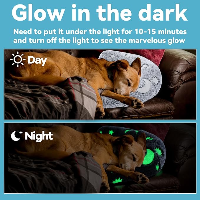 MABOZOO Dog Bolster Pillow, Glow in The Dark Dog Calming Pillow Dog Neck Pillow with Washable Cover, Dog Bed Pillow Pet Pillow for Large, Medium Dog & Cat (20 * 13 in)