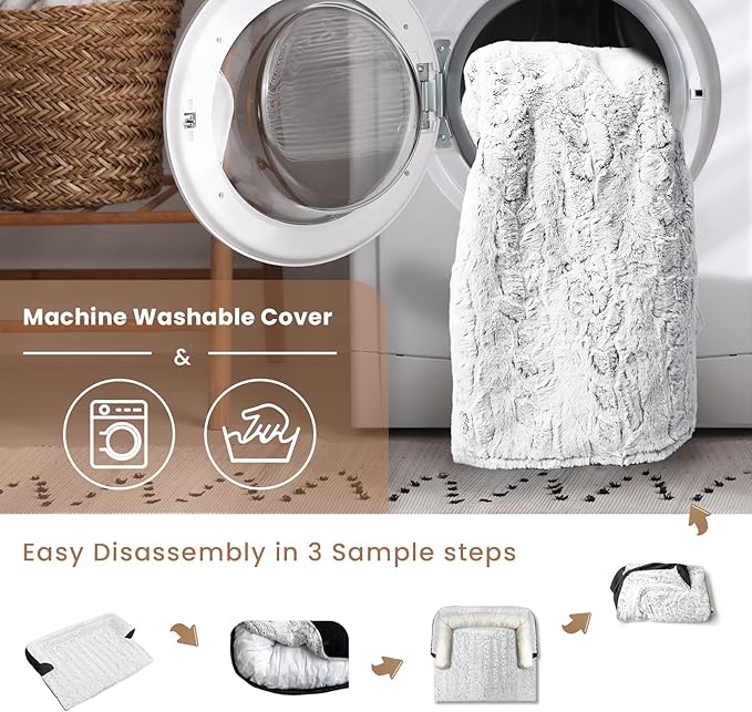 Calming Small Dog Bed for Couch, 35 x 31 inch Removable Couch Cover for Dogs Washable, Non-Slip Fluffy Plush Dog Sofa Mat for Furniture Protector - Grey