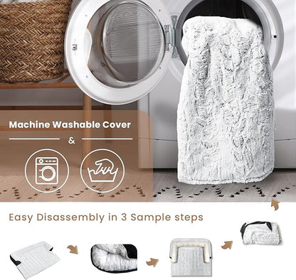 Calming Small Dog Bed for Couch, 35 x 31 inch Removable Couch Cover for Dogs Washable, Non-Slip Fluffy Plush Dog Sofa Mat for Furniture Protector - Grey