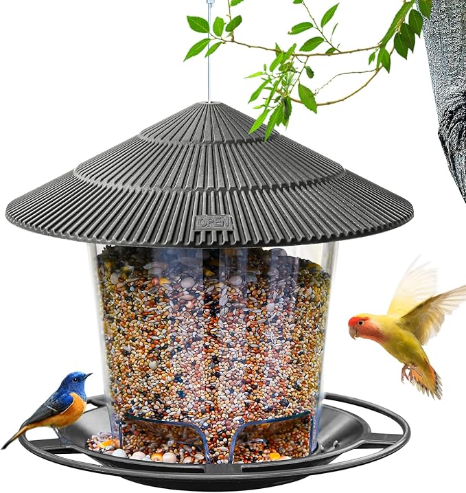 Bird Feeder Outdoor Hanging for Wild Bird Seed, Grey