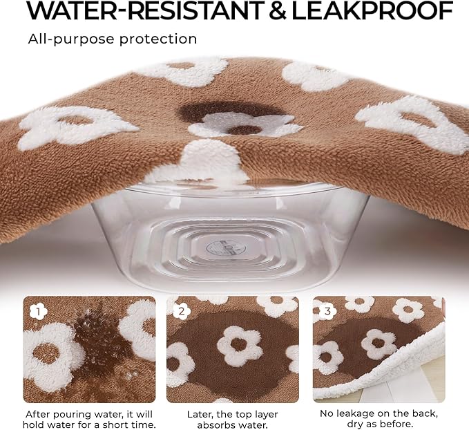 Luciphia Waterproof Dog Cat Blanket Fluffy Thick Fleece Pet Blanket,Washable Double Sided Sherpa Calming Blankets Flower Print Blankets for Medium Large Dogs Cats(Khaki,67x57 inches)