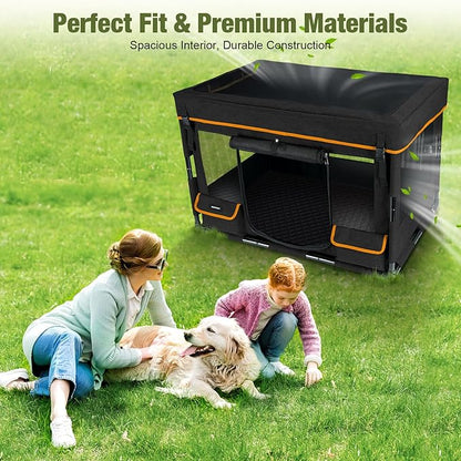 Durable Dog Playpen with Iron Frame, Heavy-Duty Pet Tent with Waterproof Base & Mesh Sides for Indoor Outdoor Use, Black