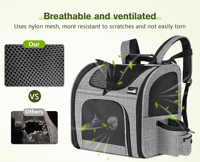 Pecute Cat Carrier Dog Backpack, Backpack for Small Pets, Portable Breathable Rucksack with Front Opening-Mesh Window-Pockets, Airy Space for Carrying Puppy Dogs and Cats