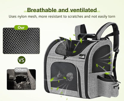 Pecute Cat Carrier Dog Backpack, Backpack for Small Pets, Portable Breathable Rucksack with Front Opening-Mesh Window-Pockets, Airy Space for Carrying Puppy Dogs and Cats