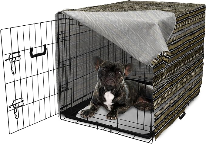Ambesonne Boho Dog Crate Cover, Tribal Ethnic Retro Mayan Native American Funky Hippie Culture Pattern, Easy to Use Pet Kennel Cover for Cats & Medium Dogs, 30 Inch, Coffee Charcoal