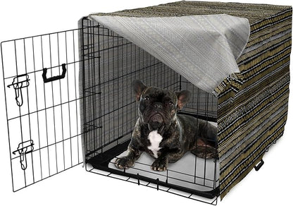 Ambesonne Boho Dog Crate Cover, Tribal Ethnic Retro Mayan Native American Funky Hippie Culture Pattern, Easy to Use Pet Kennel Cover for Cats & Medium Dogs, 30 Inch, Coffee Charcoal