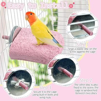 PINVNBY 5 Pack Bird Perch Resin Bird Beak Grinding Stone Parrot Cage Stand Platform Foot Claws Trimmer Chew Toy Cage Accessories for Budgie Cockatiel Conure Lovebird Finch (Pink)