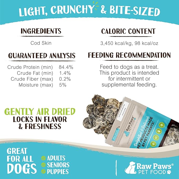 Raw Paws Cod Skin Rolls for Dogs, 5-oz  Icelandic Cod Skins for Dogs - Fish Skins for Dogs - Fish Skin Chews for Dogs - Cod Skin Dog Treats - Cod Treats for Dogs - Dried Fish Dog Treats - Fish Treats