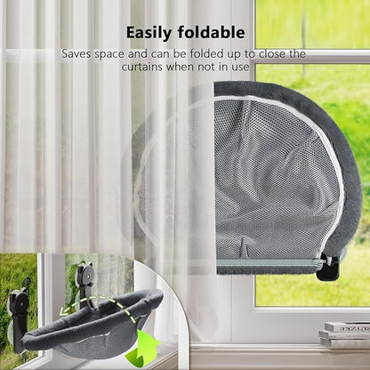 Cat Window Perch Cordless, Foldable & Stable Cat Beds- Breathable Cat Window Hammock for Overlooking, Sunbathing and Climbing - Maximum Hold Up to 40lb