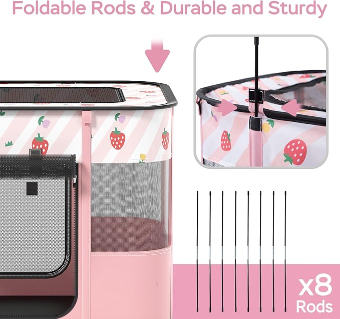 Portable Foldable Pet Playpen Collapsible Crates Kennel Playpen for Dog cat and Rabbit &Travel playpen Outdoor or Indoor (M, Pink)