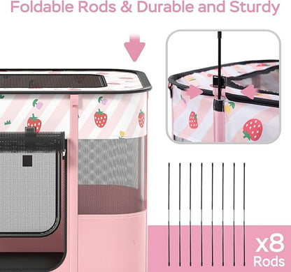 Portable Foldable Pet Playpen Collapsible Crates Kennel Playpen for Dog cat and Rabbit &Travel playpen Outdoor or Indoor (M, Pink)