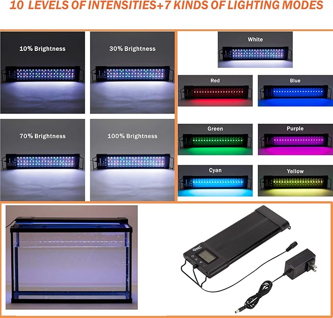 hygger Auto On Off LED Aquarium Light 12-17 Inches Dimmable 7 Colors Full Spectrum Fish Tank Light Fixture for Freshwater Planted Tank Build in Timer Sunrise Sunset