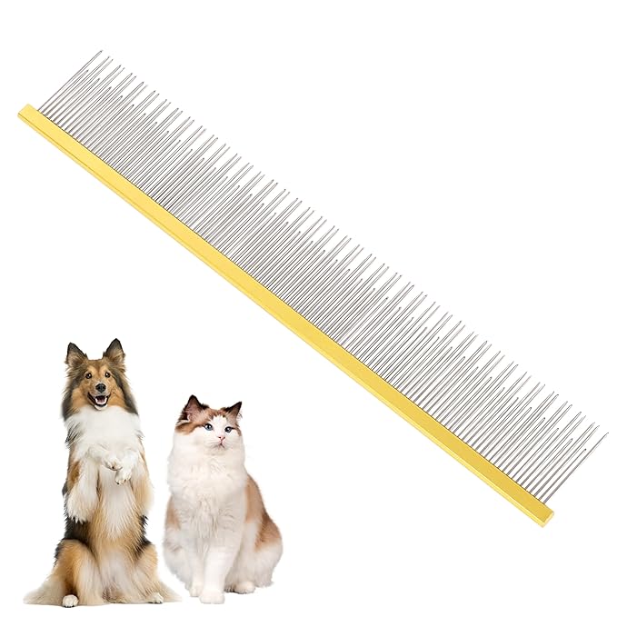 8.5 Inch Dual Tooth Pet Comb for Mats and Tanglesï¼_rofessional Grooming Flea Comb Removing Excess Hair for Long-Haired Cats and Dog Kit,Prevent Undercoat, Excess Hair,Mats and Tangles,Pet Essential