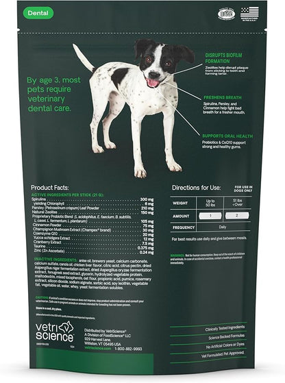 VetriScience Healthy Mouth Dental Chews, Perio Plus Sticks for Dogs, with Probiotics, Spirulina & Zeolites, Breath Freshening, Plaque & Tartar Control, Chicken, 30 Count