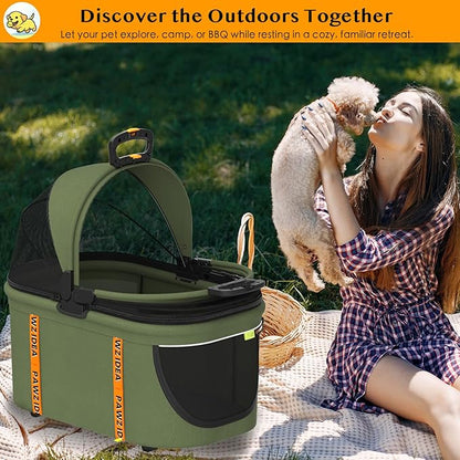 PAWZIDEA Portable Small Dog Crate for Car Travel, Enclosed Pet Car Seats for Small/Medium Dogs & Cats, Reversible No-Zip Canopy, Soft-Sided Pet Carrier Crates, Foldable Travel Dog Kennel, Metal Frame