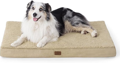 Bedsure Extra Large Dog Crate Bed - Big Orthopedic Waterproof Dog Beds with Removable Washable Cover for Large Dogs, Egg Crate Foam Pet Bed MatKhaki