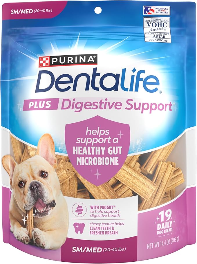 Dentalife Purina Plus Digestive Support Chicken and Pumpkin Flavor Small/Medium Dog Dental Chews, MP - 19 ct. Pouch