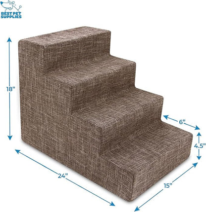 Best Pet Supplies Dog Stairs for Small Dogs & Cats, Foam Pet Steps Portable Ramp for Couch Sofa and High Bed Non-Slip Balanced Indoor Step Support, Paw Safe No Assembly - Brown Linen, 4-Step