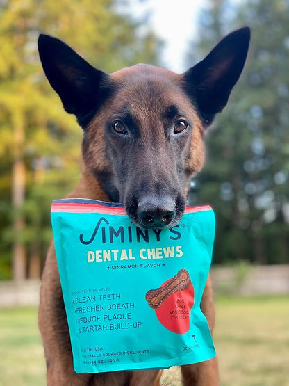 Jiminy's Dental Chews for Dogs, Cinnamon Flavor, Scientifically Proven to Improve Oral Health, Dental Bones Clean Teeth, Fight Bad Breath, and Removes Plaque and Tartar, Large, 7ct (Pack of 1)