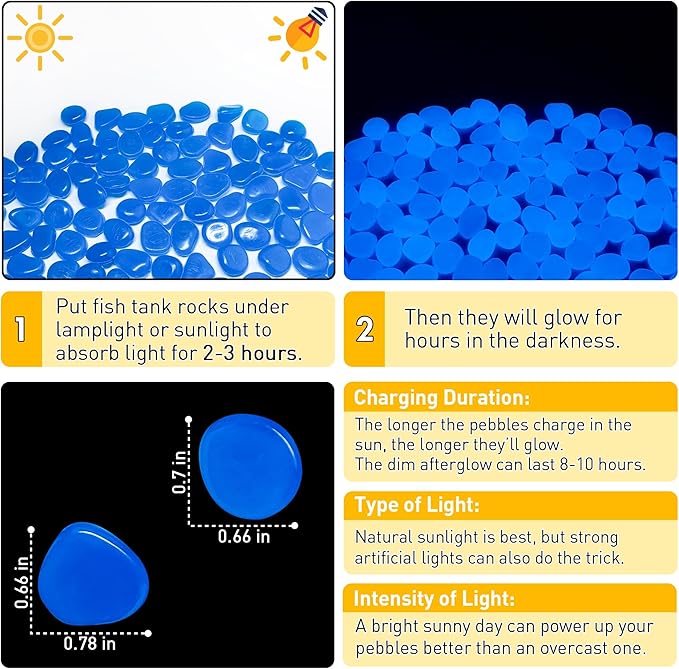 Glow in The Dark Fish Tank Rocks,Blue Glowing Rocks Stones Resin Glow in Dark Pebbles for Outdoor Garden, Fish Tank, Aquarium, Landscaping,Driveway Decoration,2.2 Lb
