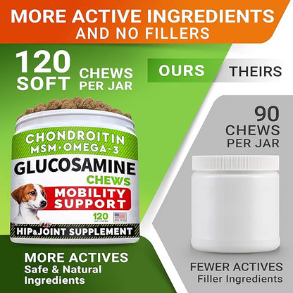 Senior Advanced Glucosamine Joint Supplement + Glucosamine Treats for Dogs Bundle - Hip & Joint Pain Relief + Advanced Mobility - Omega-3 Fish Oil, Chondroitin, MSM - Small + Large Breeds - 240 Chews