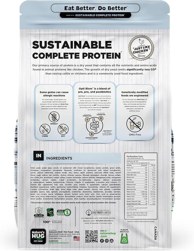 Nature's HUG Dry Dog Food, Puppy-Medium & Large Breeds, 20 lb. Bag, Chicken Flavor Plant-Based Protein Vegetarian Kibble, Grain-Free, Allergen-Free, Complete Protein & Balanced Nutrition