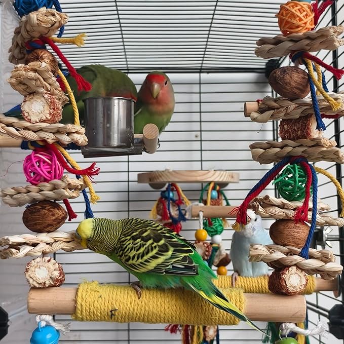 Bird Swings Toys for Parakeets Parrot,Natural Bird Perch Cage Hanging Chew Toys for Conures Budgerigars Finches Parrots Lovebirds and Small Medium Birds