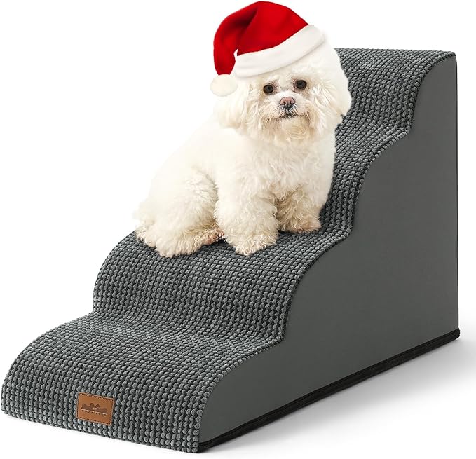 Dog Stairs for Small Dogs 19.7" H, Pet Step with Leakproof Cover, High Density Foam Cat Ramp for Bed, Couch or Sofa, Lightweight, Durable, Comfort, 15.7x28.3x19.7 inch, 4 Tiers, Dark Grey