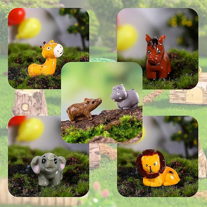 37 Pcs Mini Resin Animal Figurines Fairy Garden Accessories Micro Landscape Decor with Tiger Elephant Owl Giraffe Panda Flamingo Fox Monkey Hippo